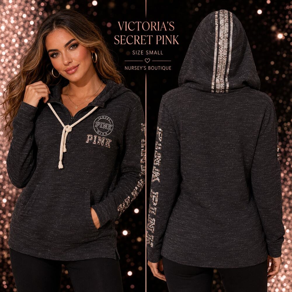 Victoria’s Secret PINK 86 Sequin Bling Quarter Zip Hoodie Small Y2K